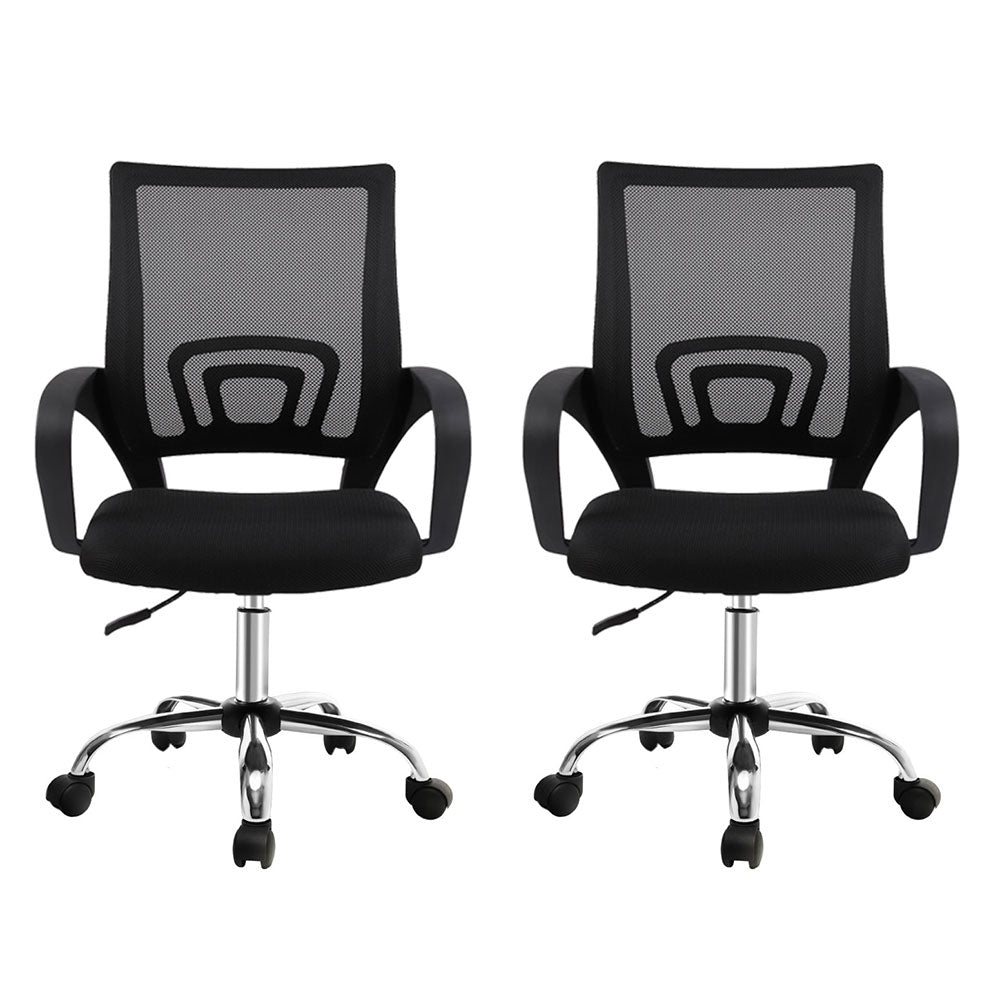 Artiss 2x Mesh Office Chair Mid Back Black OCHAIR-G-2004-BKX2