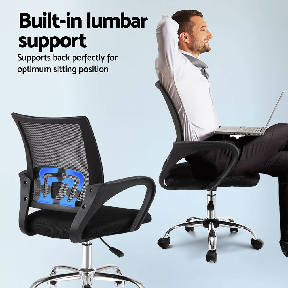 Artiss 2x Mesh Office Chair Mid Back Black OCHAIR-G-2004-BKX2