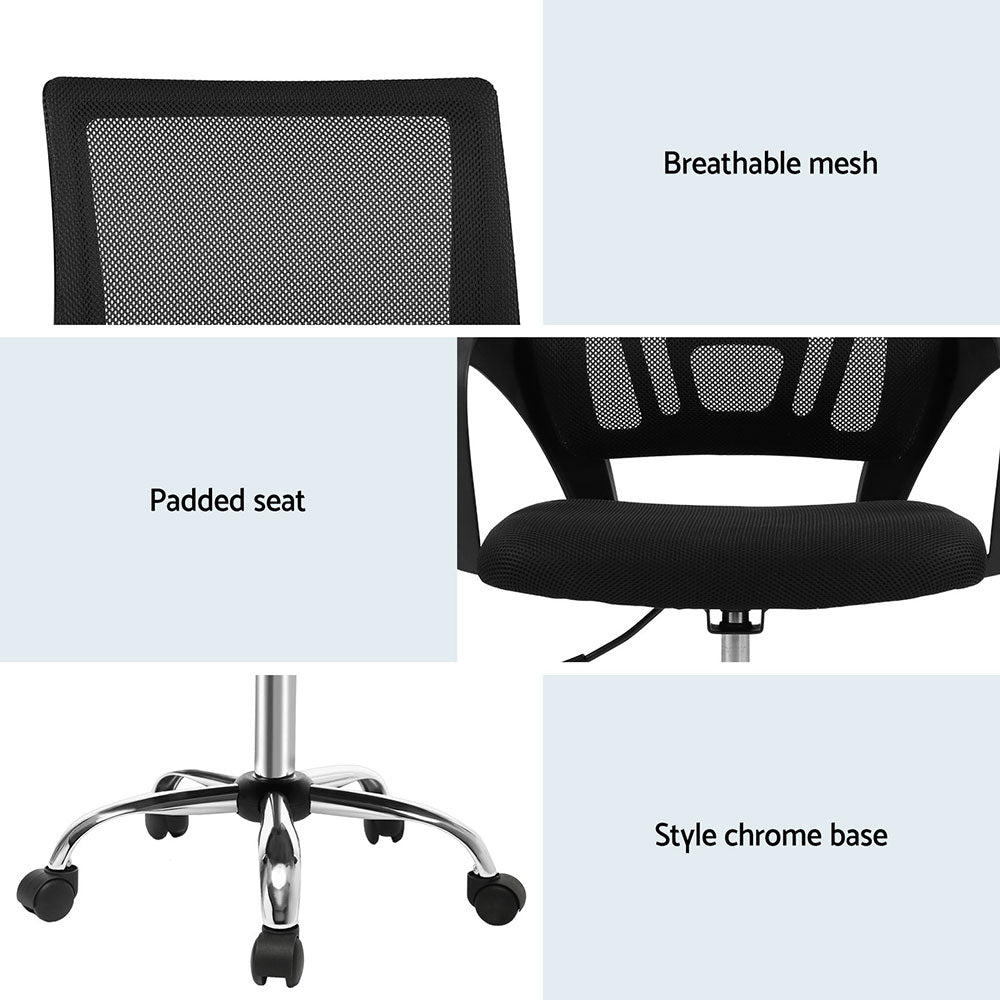 Artiss 2x Mesh Office Chair Mid Back Black OCHAIR-G-2004-BKX2