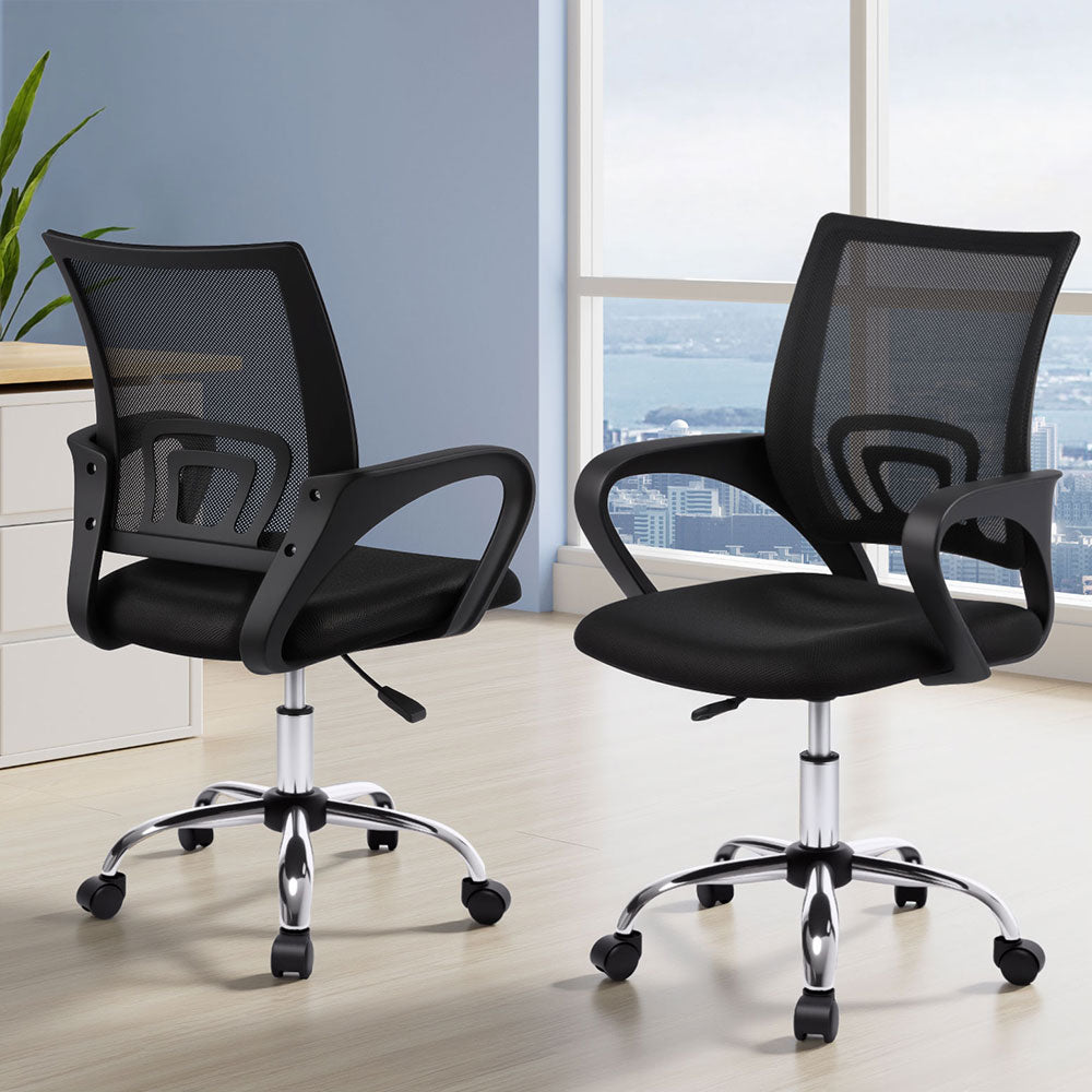 Artiss 2x Mesh Office Chair Mid Back Black OCHAIR-G-2004-BKX2