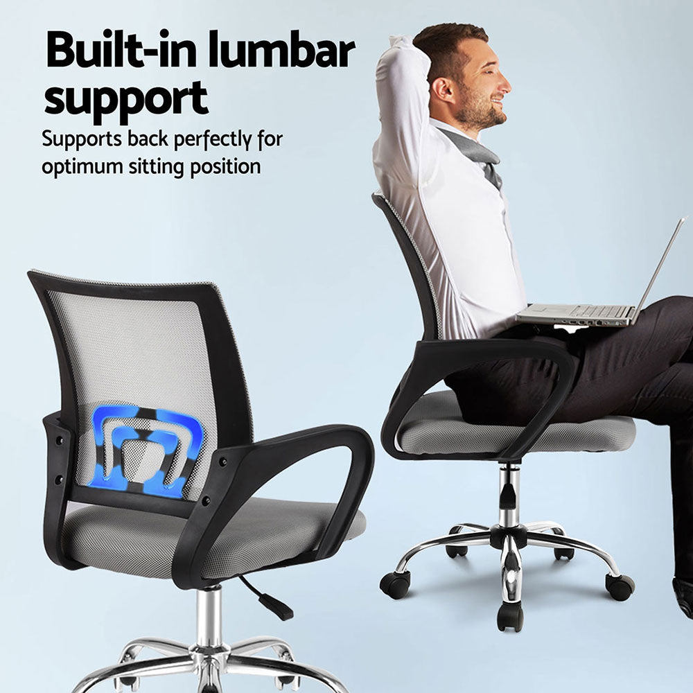 Artiss 2x Mesh Office Chair Mid Back Grey OCHAIR-G-2004-GYX2