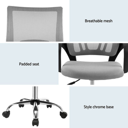 Artiss 2x Mesh Office Chair Mid Back Grey OCHAIR-G-2004-GYX2