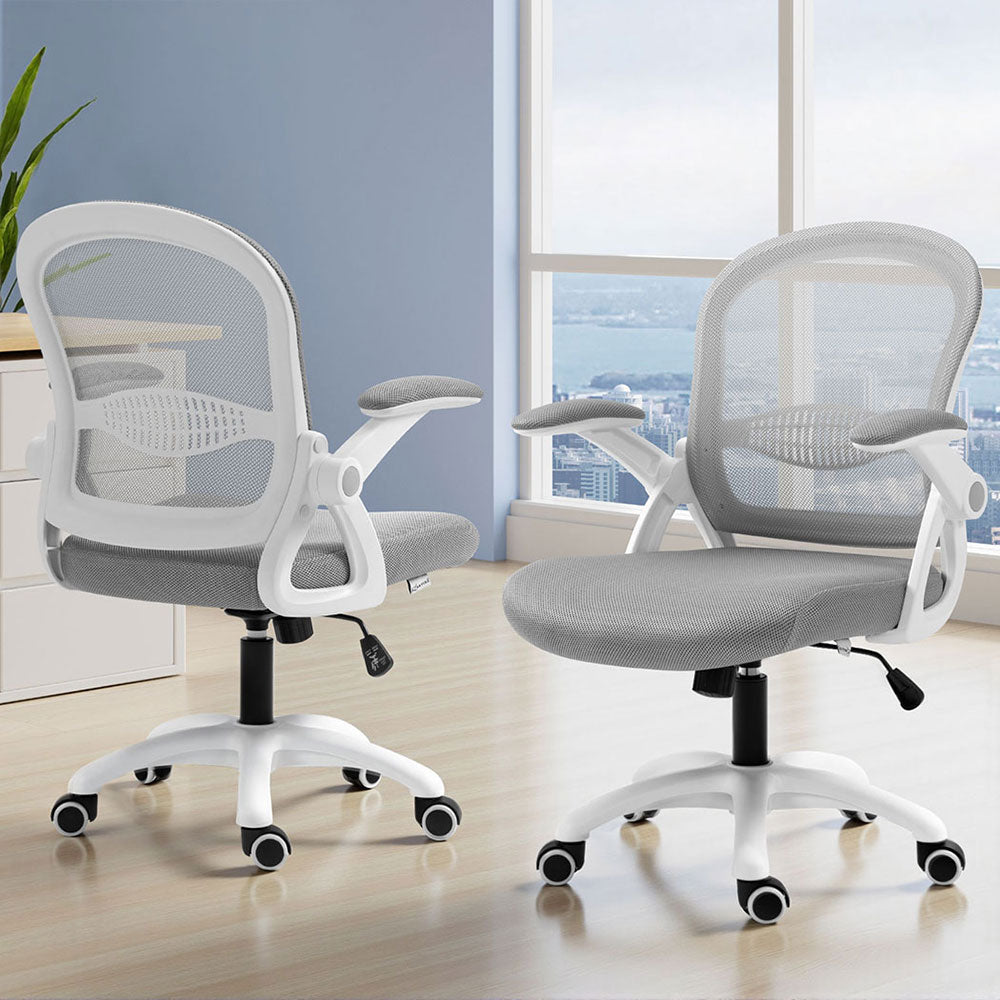 Artiss 2x Mesh Office Chair Computer Gaming Desk Chairs Work Study Mid Back Grey OCHAIR-G-2013-WH-GYX2