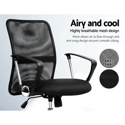 Artiss Mesh Office Chair Mid Back Black OCHAIR-G-8009L-BK