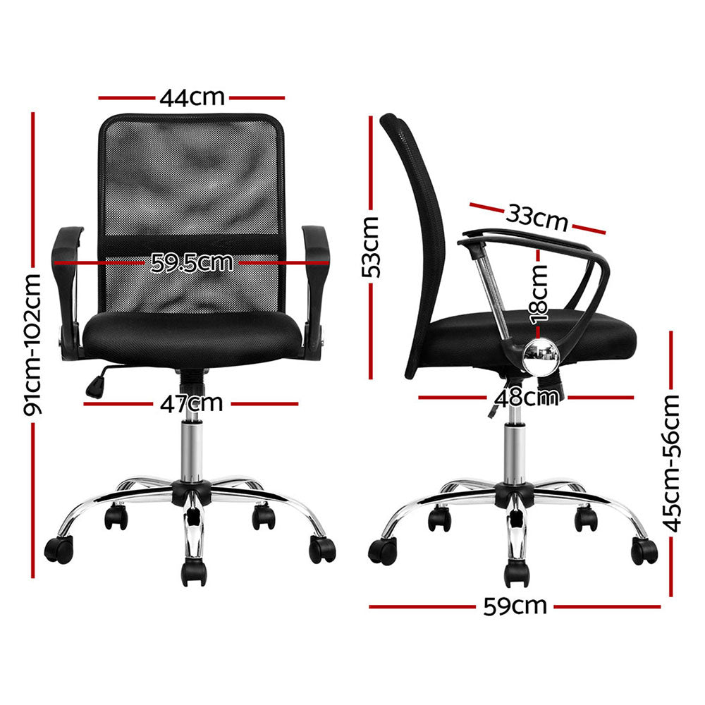 Artiss 2x Mesh Office Chair Mid Back Black OCHAIR-G-8009L-BKX2
