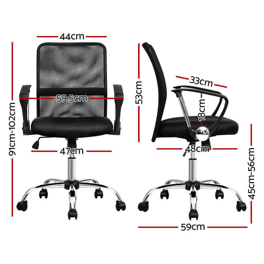 Artiss 2x Mesh Office Chair Mid Back Black OCHAIR-G-8009L-BKX2