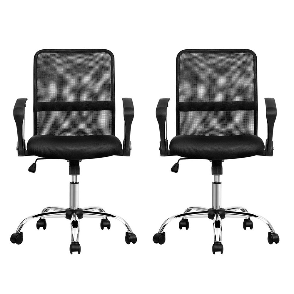 Artiss 2x Mesh Office Chair Mid Back Black OCHAIR-G-8009L-BKX2