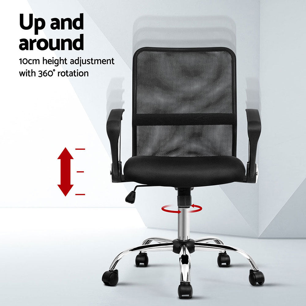 Artiss 2x Mesh Office Chair Mid Back Black OCHAIR-G-8009L-BKX2