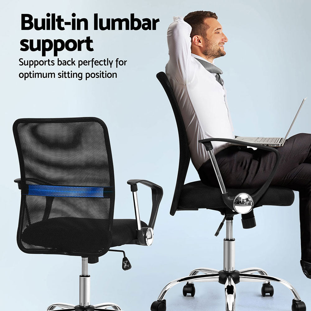 Artiss 2x Mesh Office Chair Mid Back Black OCHAIR-G-8009L-BKX2