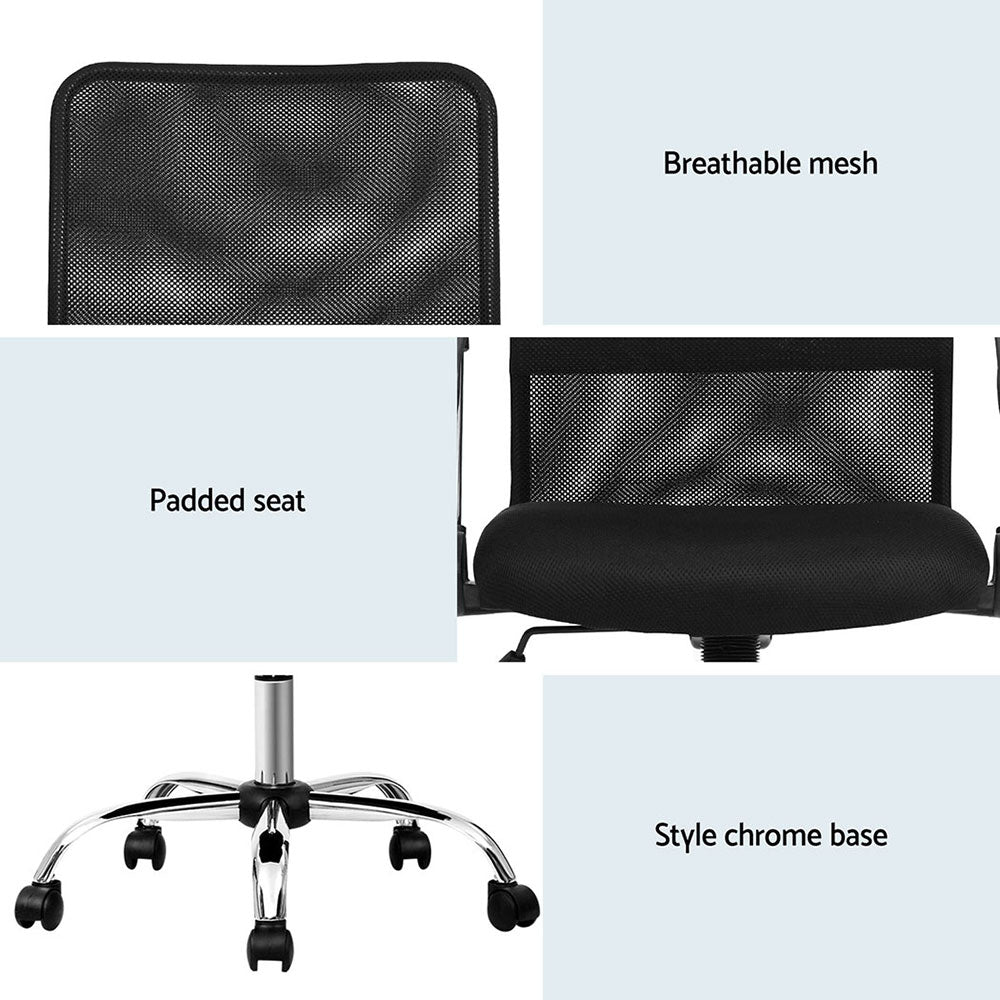 Artiss 2x Mesh Office Chair Mid Back Black OCHAIR-G-8009L-BKX2