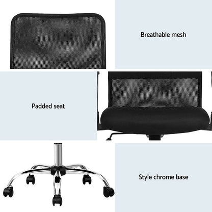 Artiss 2x Mesh Office Chair Mid Back Black OCHAIR-G-8009L-BKX2