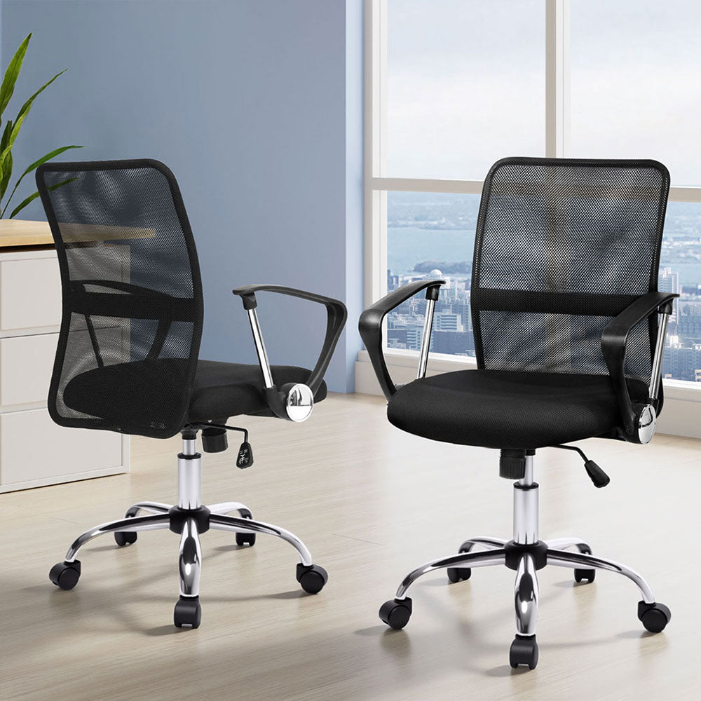 Artiss 2x Mesh Office Chair Mid Back Black OCHAIR-G-8009L-BKX2