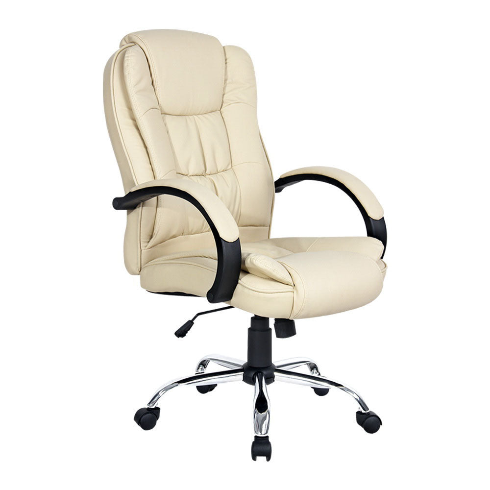 Artiss Executive Office Chair Leather Tilt Beige OCHAIR-G-9127-BG