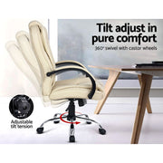 Artiss Executive Office Chair Leather Tilt Beige OCHAIR-G-9127-BG