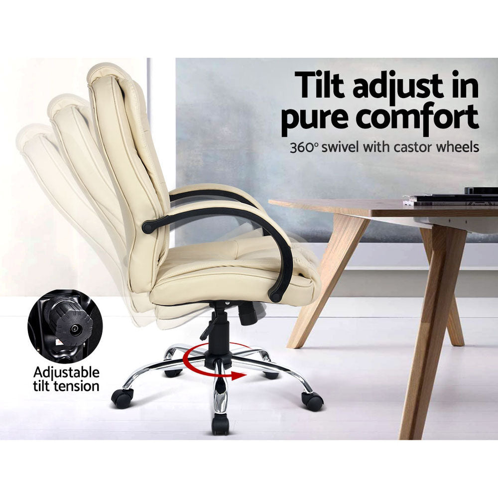 Artiss Executive Office Chair Leather Tilt Beige OCHAIR-G-9127-BG