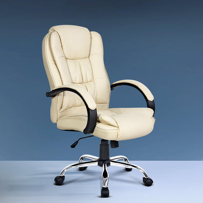 Artiss Executive Office Chair Leather Tilt Beige OCHAIR-G-9127-BG