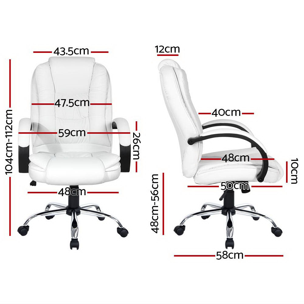 Artiss Executive Office Chair Leather Tilt White OCHAIR-G-9127-WH