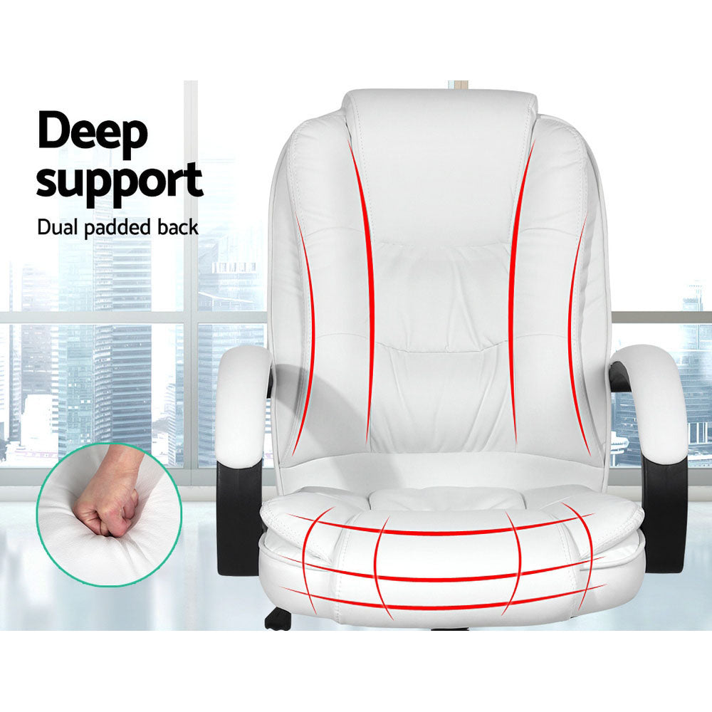 Artiss Executive Office Chair Leather Tilt White OCHAIR-G-9127-WH