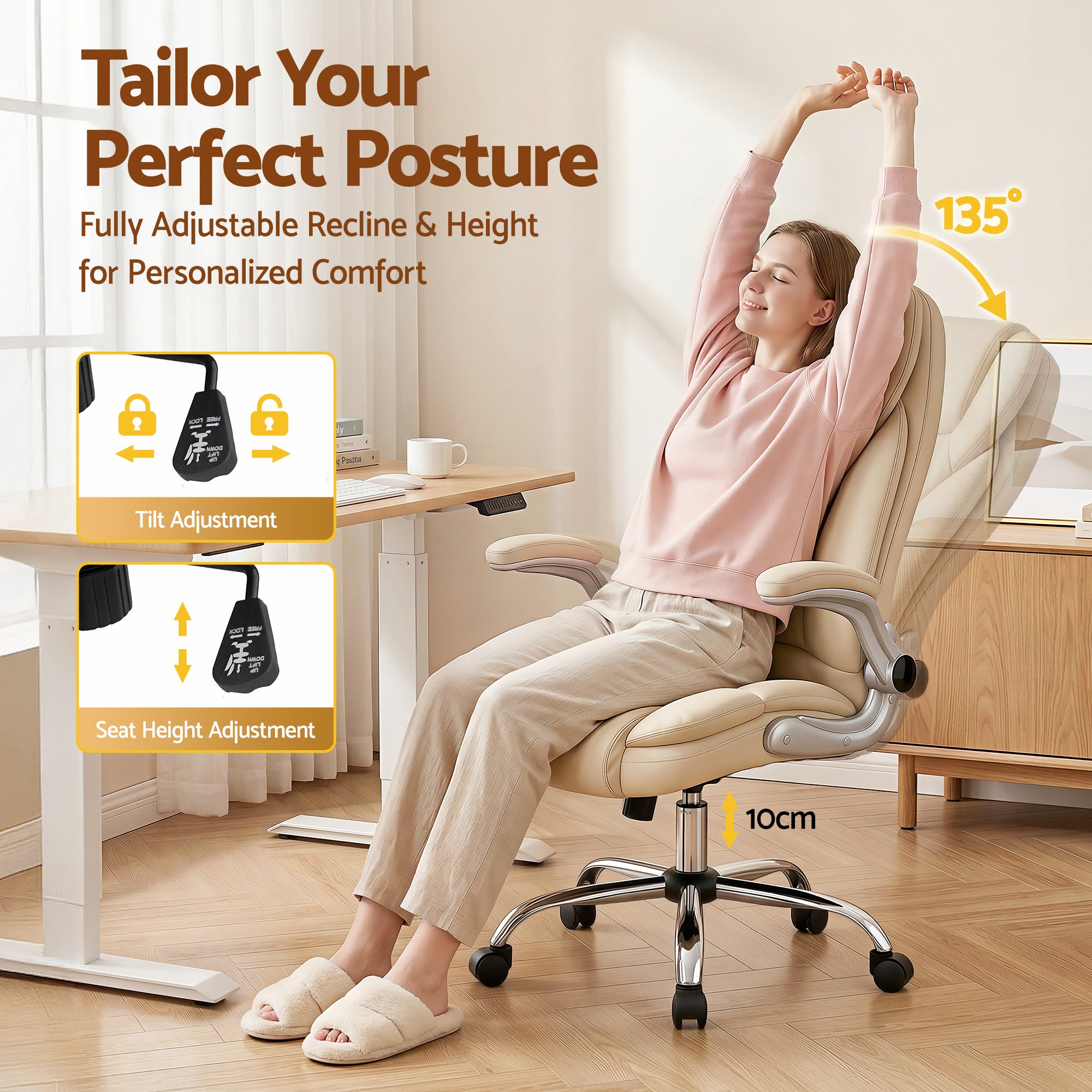 Artiss Executive Office Chair Leather Tilt Beige OCHAIR-G-9314-BG