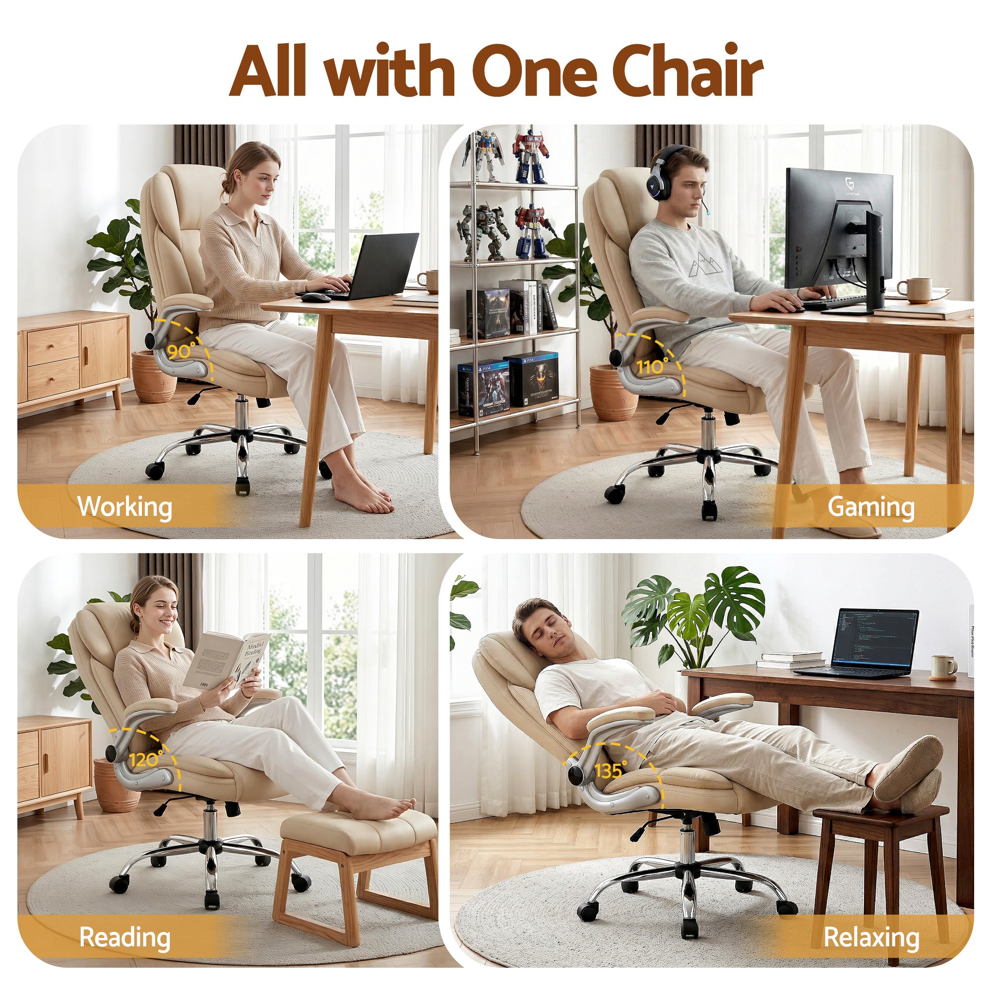 Artiss Executive Office Chair Leather Tilt Beige OCHAIR-G-9314-BG