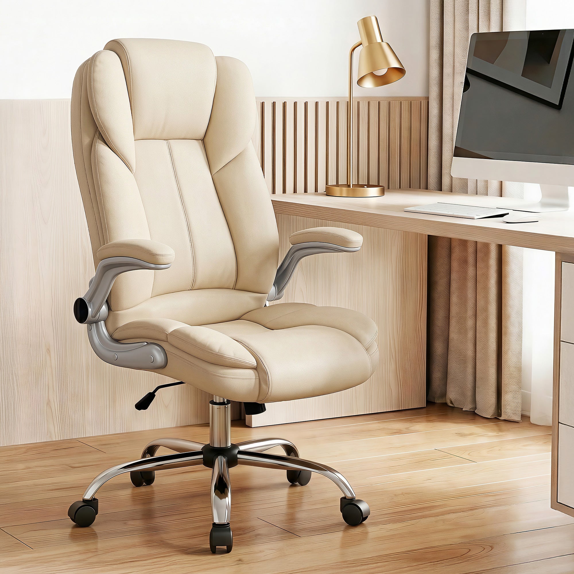 Artiss Executive Office Chair Leather Tilt Beige OCHAIR-G-9314-BG