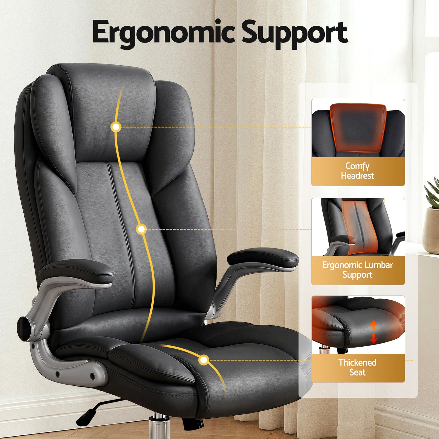 Artiss Executive Office Chair Leather Tilt Black OCHAIR-G-9314-BK