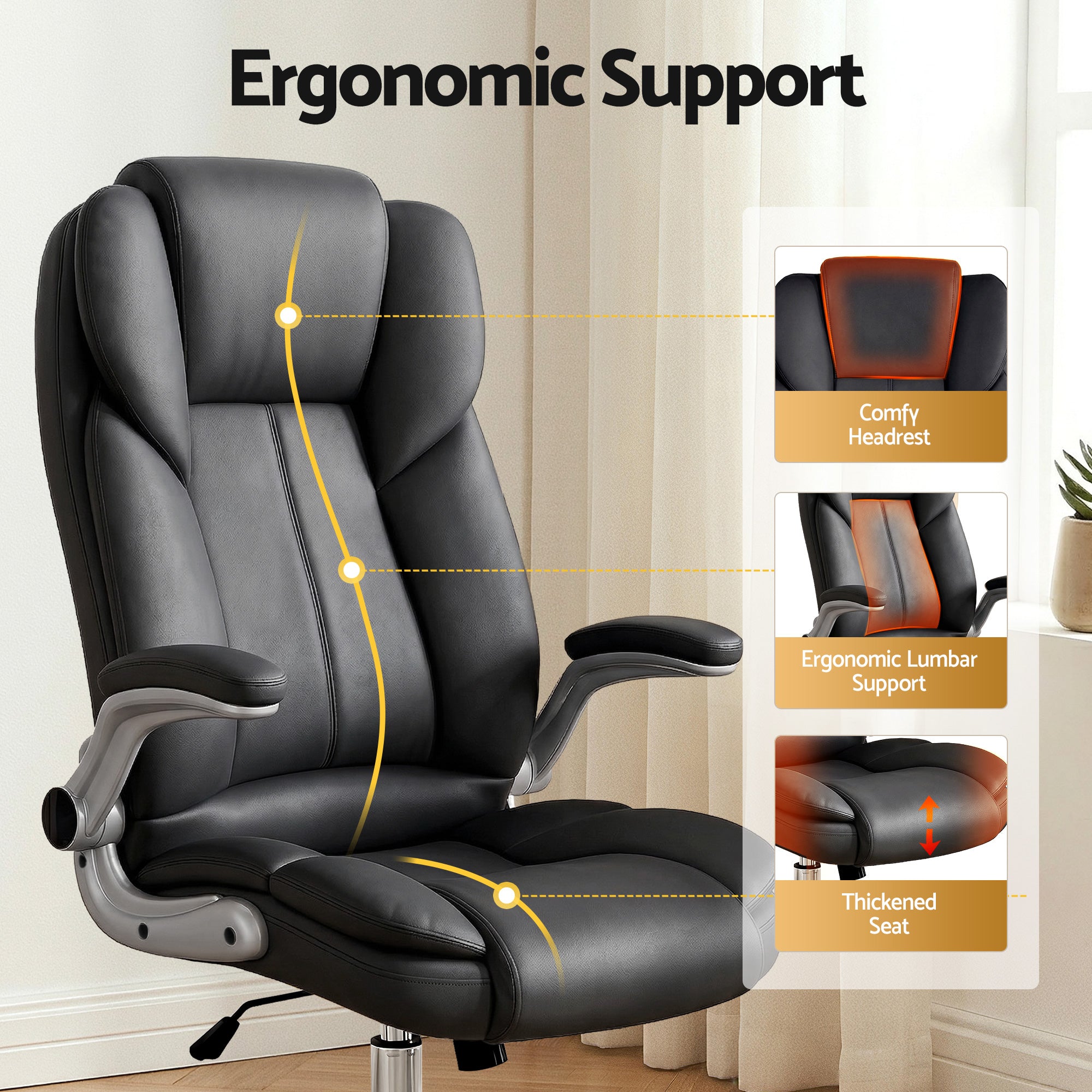 Artiss Executive Office Chair Leather Tilt Black OCHAIR-G-9314-BK