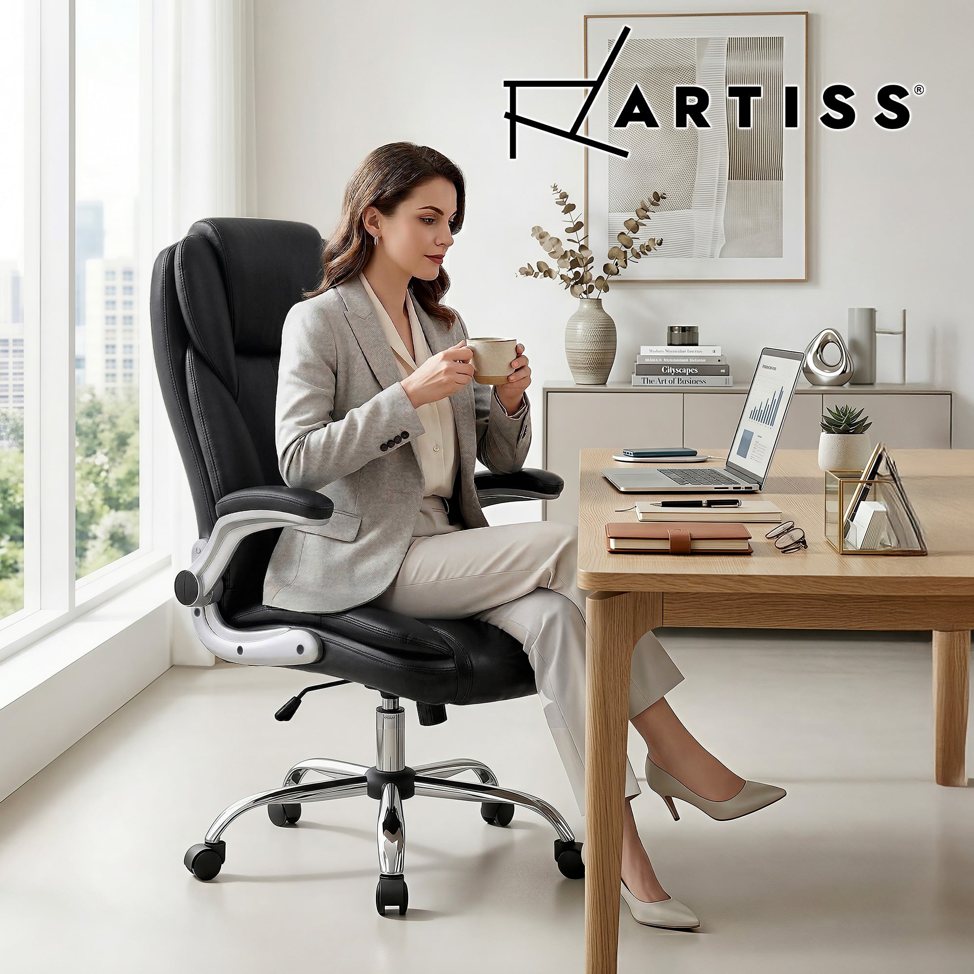 Artiss Executive Office Chair Leather Tilt Black OCHAIR-G-9314-BK