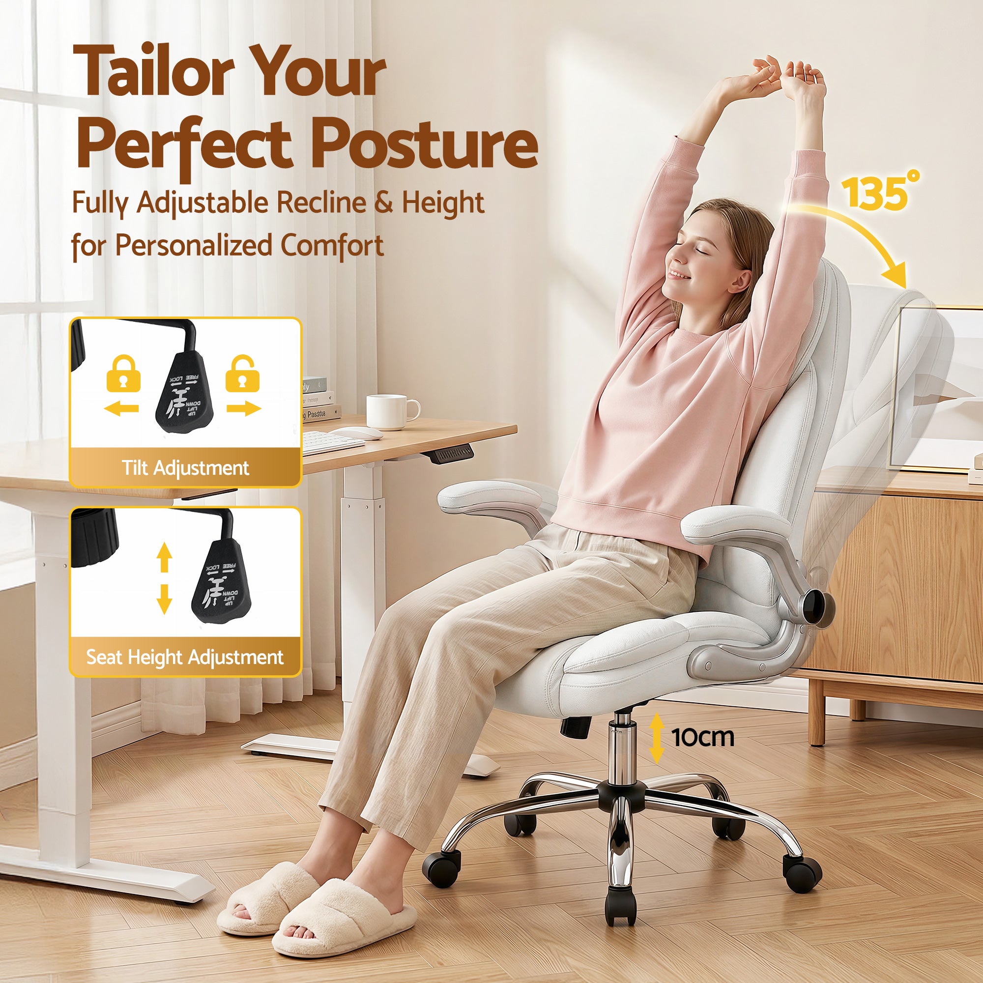 Artiss Executive Office Chair Leather Tilt White OCHAIR-G-9314-WH