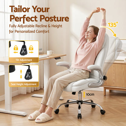 Artiss Executive Office Chair Leather Tilt White OCHAIR-G-9314-WH