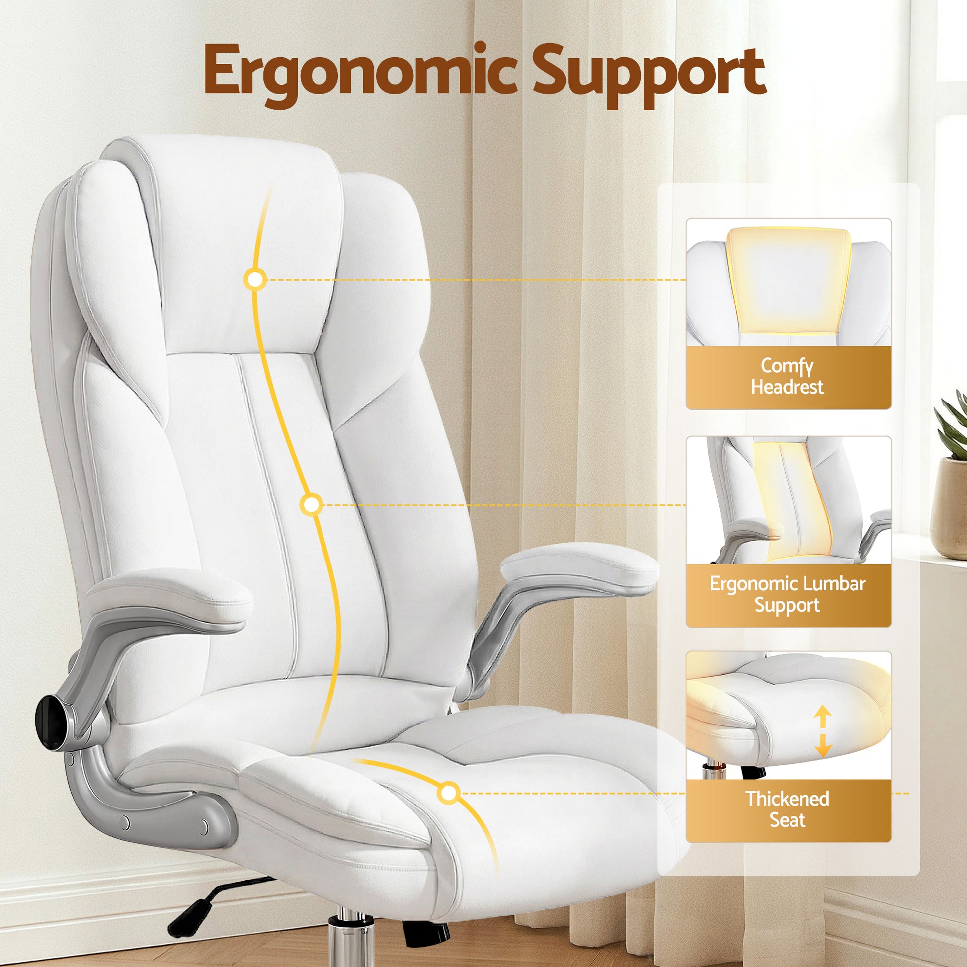 Artiss Executive Office Chair Leather Tilt White OCHAIR-G-9314-WH