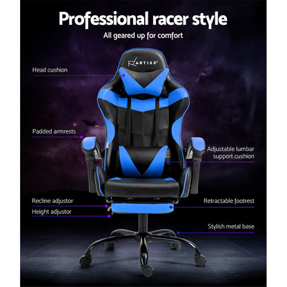 Artiss Gaming Office Chair Recliner Footrest Blue OCHAIR-G-R4775-FT-BK-BU