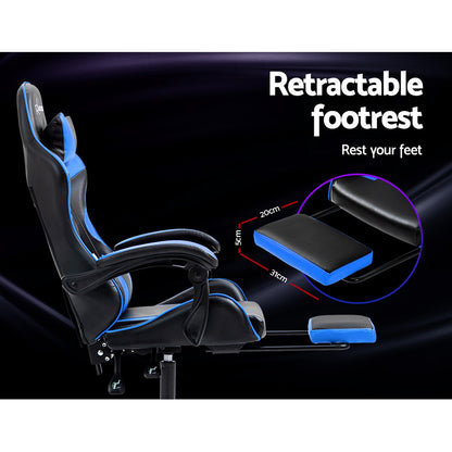 Artiss Gaming Office Chair Recliner Footrest Blue OCHAIR-G-R4775-FT-BK-BU