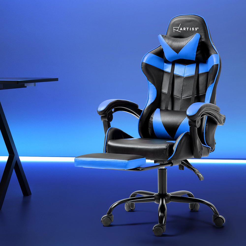 Artiss Gaming Office Chair Recliner Footrest Blue OCHAIR-G-R4775-FT-BK-BU