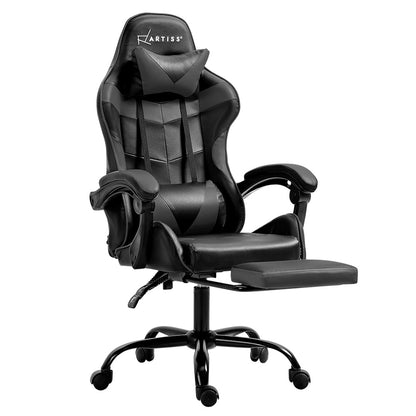 Artiss Gaming Office Chair Executive Computer Leather Chairs Footrest Grey OCHAIR-G-R4775-FT-BK-GY