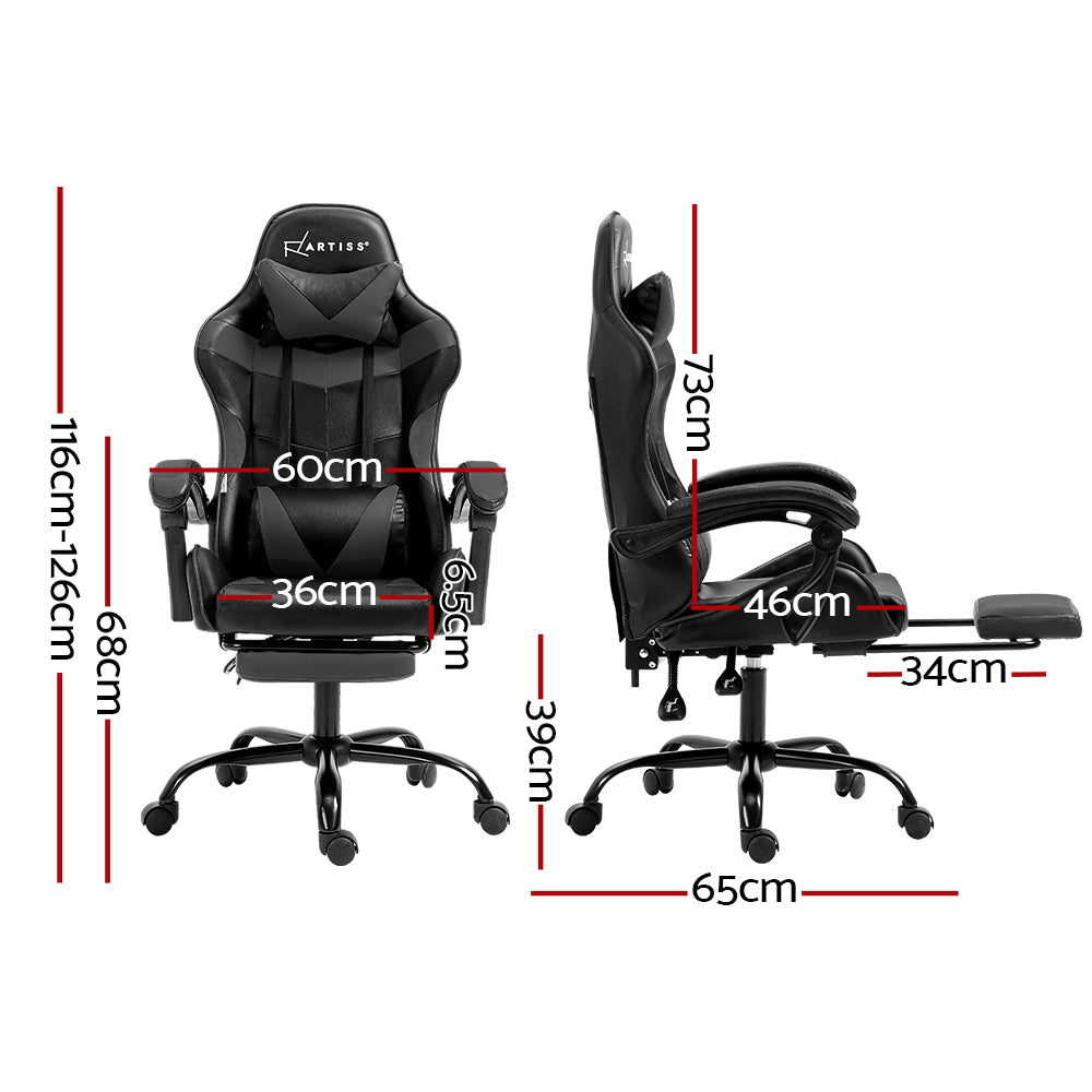 Artiss Gaming Office Chair Executive Computer Leather Chairs Footrest Grey OCHAIR-G-R4775-FT-BK-GY