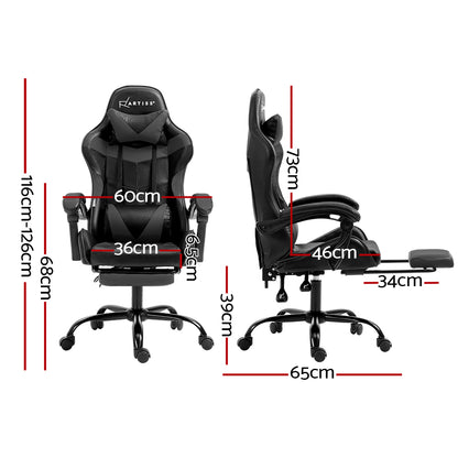Artiss Gaming Office Chair Executive Computer Leather Chairs Footrest Grey OCHAIR-G-R4775-FT-BK-GY