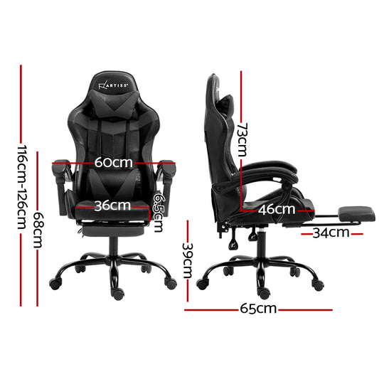 Artiss Gaming Office Chair Executive Computer Leather Chairs Footrest Grey OCHAIR-G-R4775-FT-BK-GY