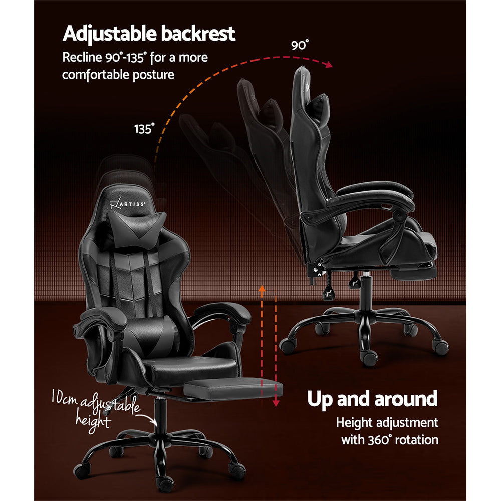Artiss Gaming Office Chair Executive Computer Leather Chairs Footrest Grey OCHAIR-G-R4775-FT-BK-GY
