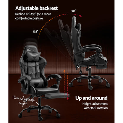 Artiss Gaming Office Chair Executive Computer Leather Chairs Footrest Grey OCHAIR-G-R4775-FT-BK-GY