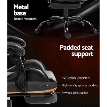Artiss Gaming Office Chair Executive Computer Leather Chairs Footrest Grey OCHAIR-G-R4775-FT-BK-GY