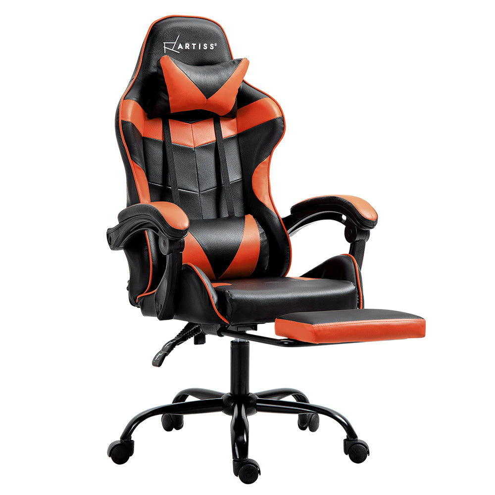 Artiss Gaming Office Chair Executive Computer Leather Chairs Footrest Orange OCHAIR-G-R4775-FT-BK-OR