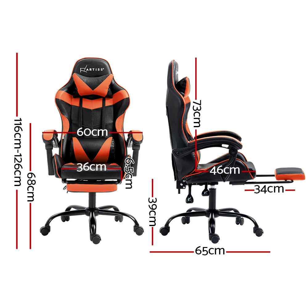 Artiss Gaming Office Chair Executive Computer Leather Chairs Footrest Orange OCHAIR-G-R4775-FT-BK-OR