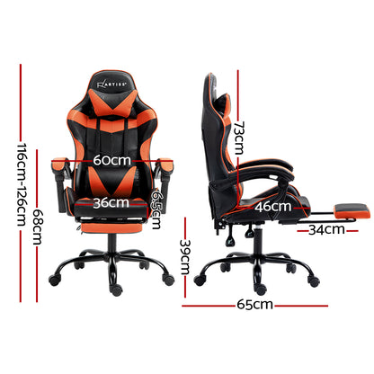 Artiss Gaming Office Chair Executive Computer Leather Chairs Footrest Orange OCHAIR-G-R4775-FT-BK-OR