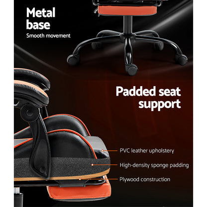 Artiss Gaming Office Chair Executive Computer Leather Chairs Footrest Orange OCHAIR-G-R4775-FT-BK-OR