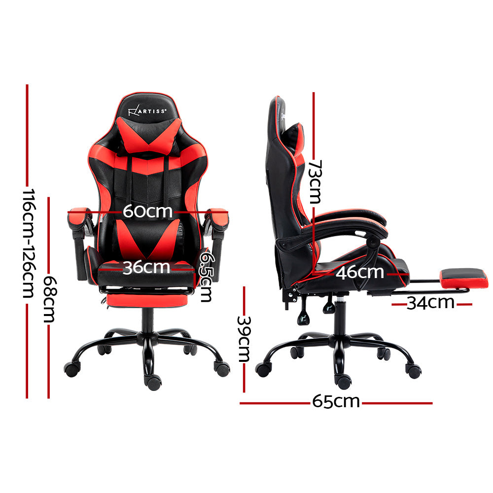 Artiss Gaming Office Chair Recliner Footrest Red OCHAIR-G-R4775-FT-BK-RD