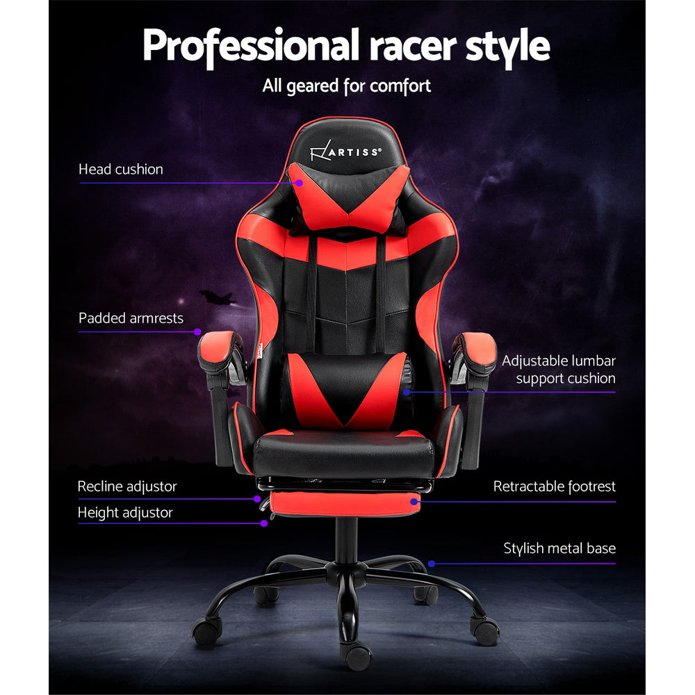 Artiss Gaming Office Chair Recliner Footrest Red OCHAIR-G-R4775-FT-BK-RD