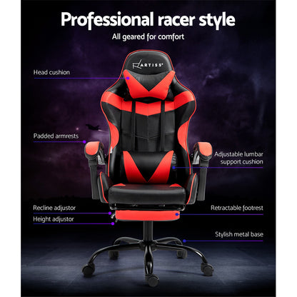 Artiss Gaming Office Chair Recliner Footrest Red OCHAIR-G-R4775-FT-BK-RD