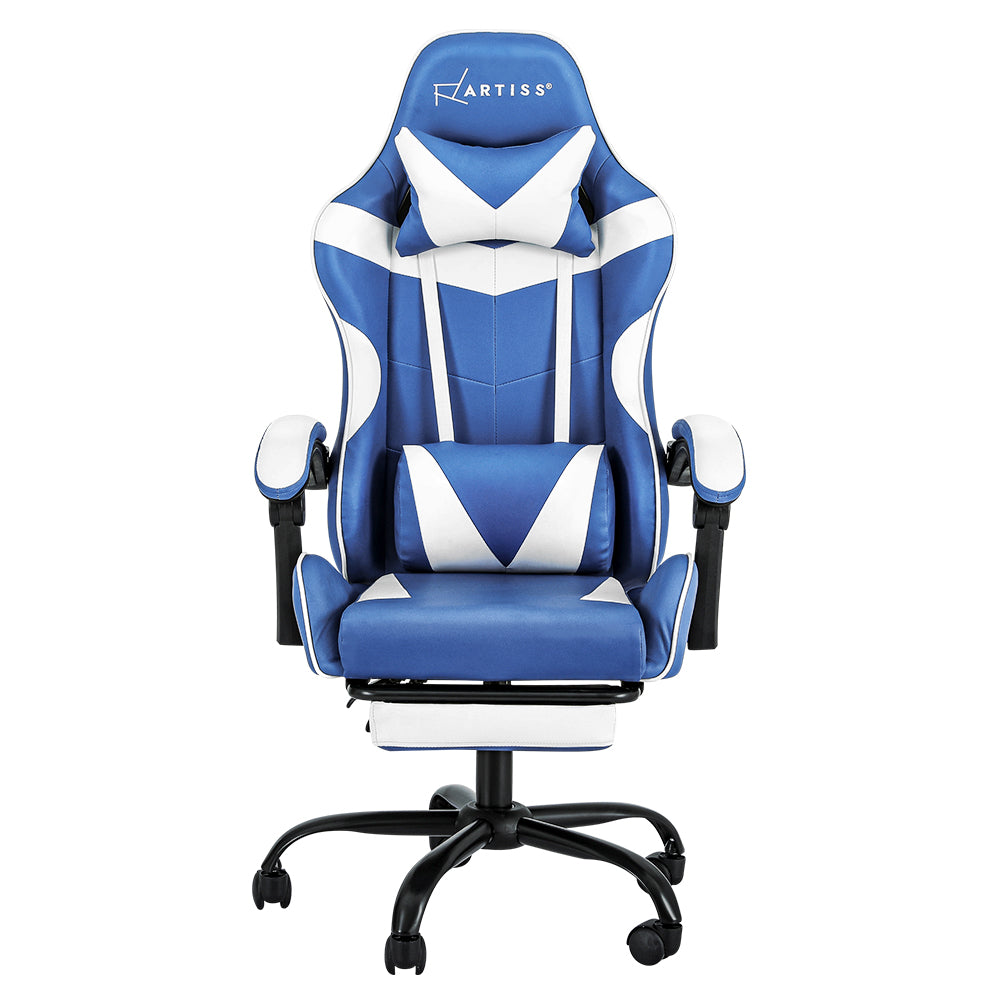 Artiss Gaming Office Chair Executive Computer Leather Chairs Footrest Blue White OCHAIR-G-R4775-FT-BU-WH
