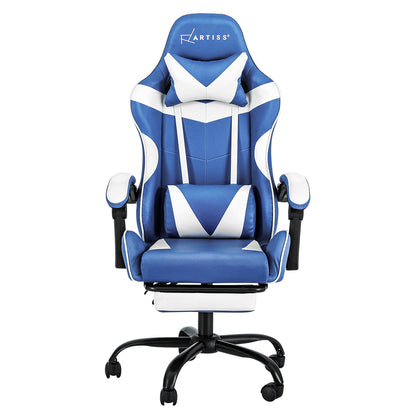 Artiss Gaming Office Chair Executive Computer Leather Chairs Footrest Blue White OCHAIR-G-R4775-FT-BU-WH